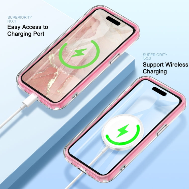 For iPhone 15 Pro IMD Gradient Feather PC Hybrid TPU Phone Case(Rose Red) - HoMEdemic™ 