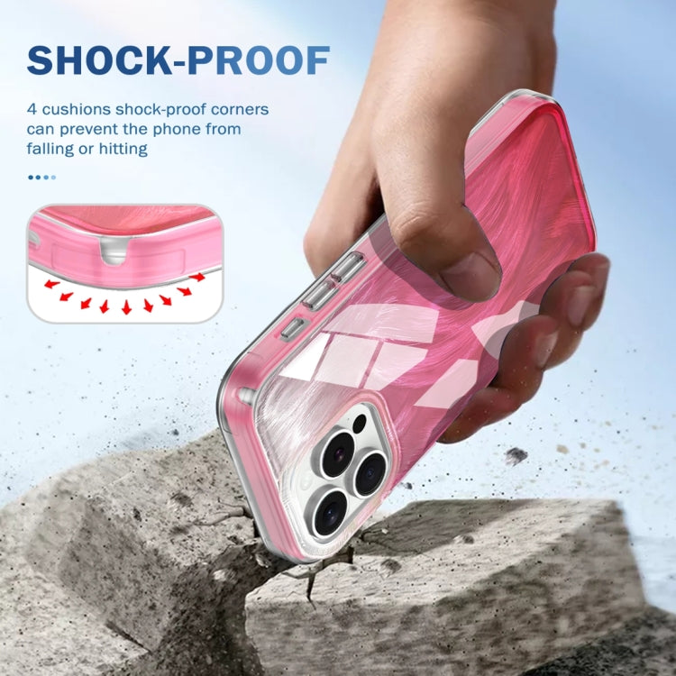 For iPhone 15 Pro IMD Gradient Feather PC Hybrid TPU Phone Case(Rose Red) - HoMEdemic™ 