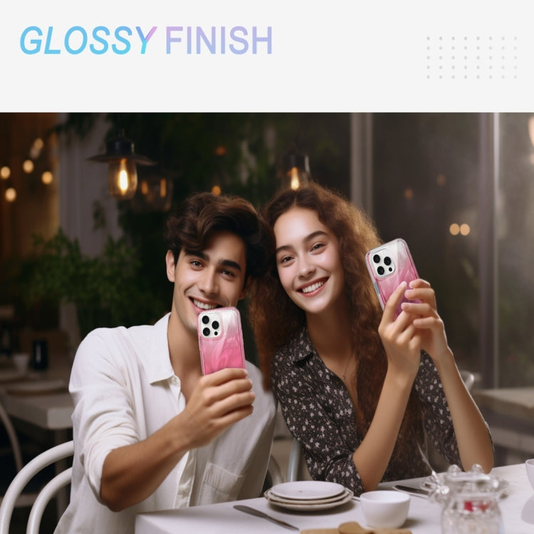 For iPhone 15 Pro IMD Gradient Feather PC Hybrid TPU Phone Case(Rose Red) - HoMEdemic™ 