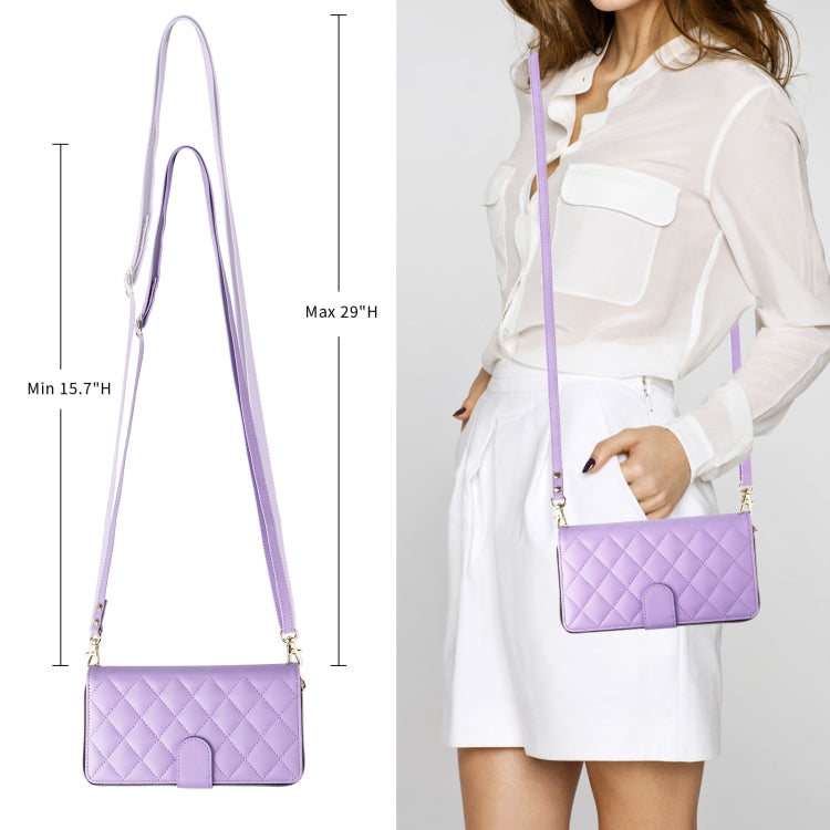 For iPhone 15 Crossbody Rhombic Zipper Tower Buckle Leather Phone Case with Lanyard(Purple) - HoMEdemic™ 