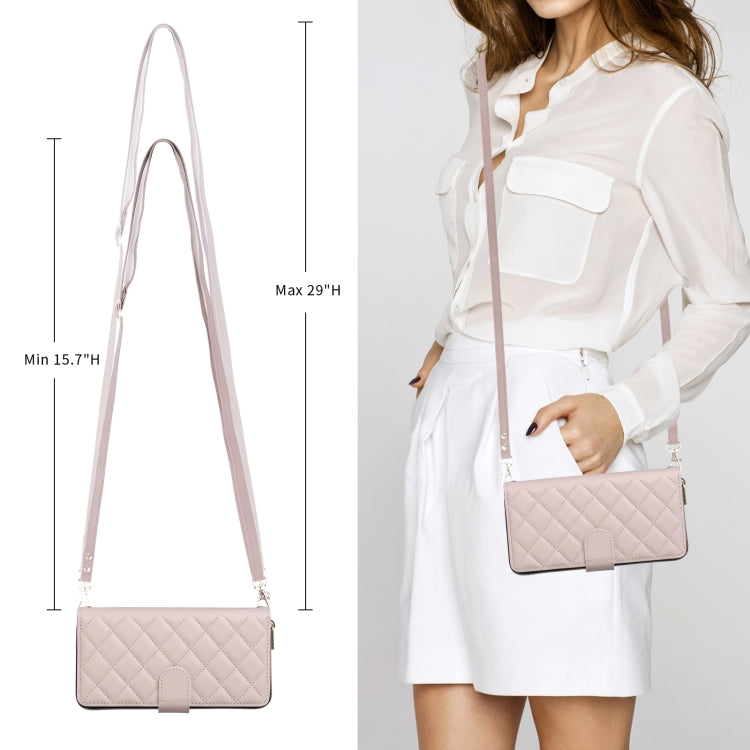 For iPhone 15 Crossbody Rhombic Zipper Tower Buckle Leather Phone Case with Lanyard(Beige) - HoMEdemic™ 
