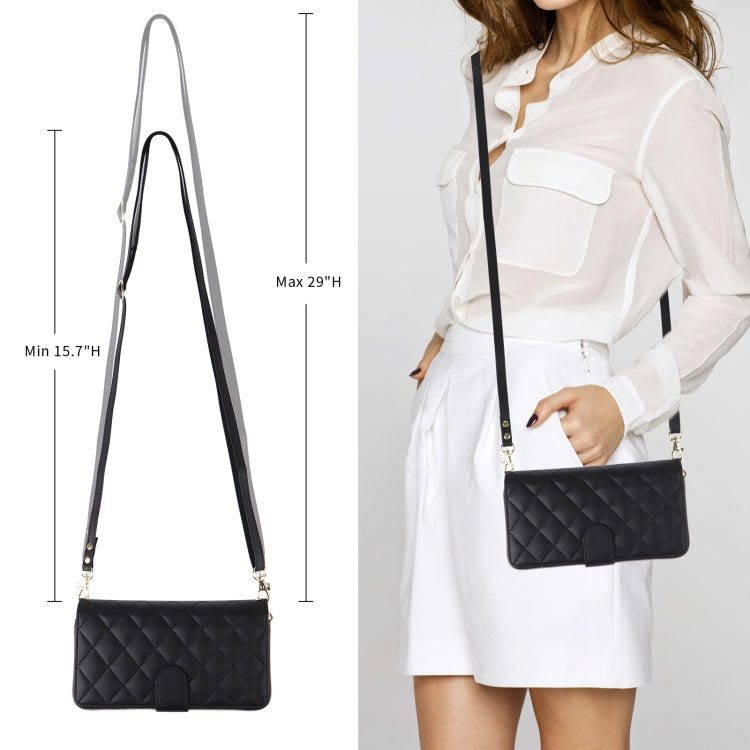 For iPhone 15 Crossbody Rhombic Zipper Tower Buckle Leather Phone Case with Lanyard(Black) - HoMEdemic™ 