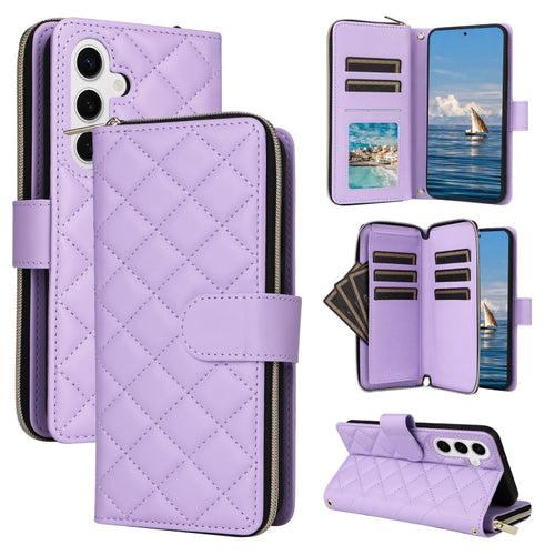 For Samsung Galaxy S24 5G Crossbody Rhombic Zipper Tower Buckle Leather Phone Case with Lanyard(Purple) - HoMEdemic™ 