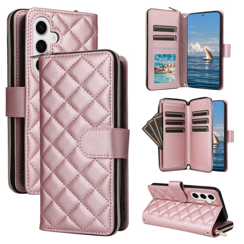 For Samsung Galaxy S24 5G Crossbody Rhombic Zipper Tower Buckle Leather Phone Case with Lanyard(Rose Gold) - HoMEdemic™ 