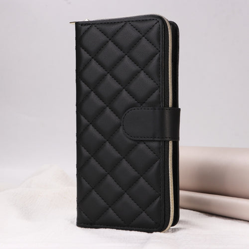 For Samsung Galaxy S24 5G Crossbody Rhombic Zipper Tower Buckle Leather Phone Case with Lanyard(Black) - HoMEdemic™ 