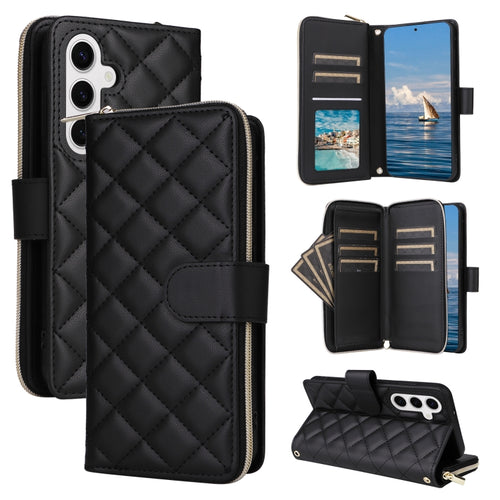 For Samsung Galaxy S24 5G Crossbody Rhombic Zipper Tower Buckle Leather Phone Case with Lanyard(Black) - HoMEdemic™ 