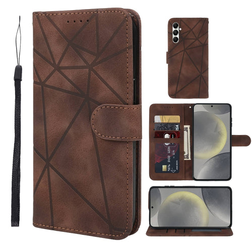 For Samsung Galaxy S24 5G Skin Feel Geometric Lines Leather Phone Case(Brown) - HoMEdemic™ 