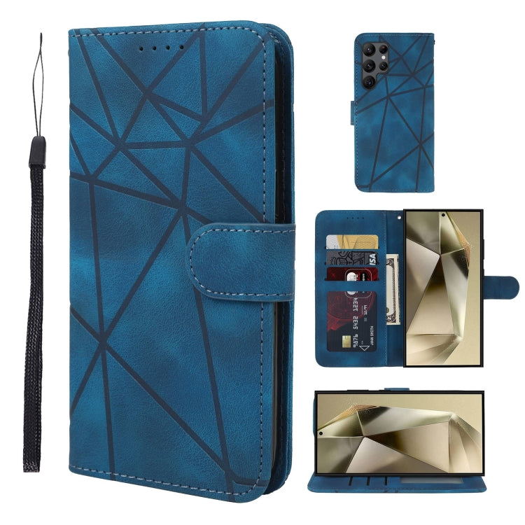 For Samsung Galaxy S24 Ultra 5G Skin Feel Geometric Lines Leather Phone Case(Blue) - HoMEdemic™ 