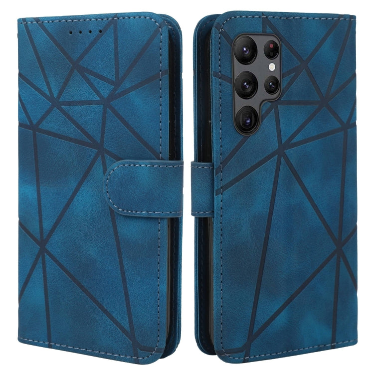 For Samsung Galaxy S24 Ultra 5G Skin Feel Geometric Lines Leather Phone Case(Blue) - HoMEdemic™ 