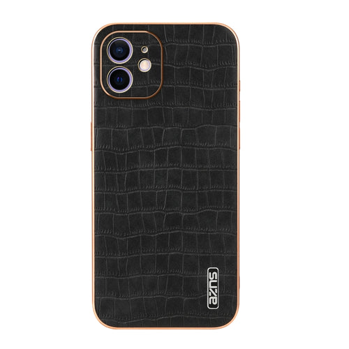 For iPhone 11 AZNS Electroplated Frame Crocodile Texture Full Coverage Phone Case(Black) - HoMEdemic™ 