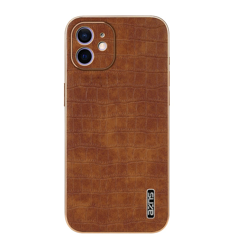 For iPhone 11 AZNS Electroplated Frame Crocodile Texture Full Coverage Phone Case(Brown) - HoMEdemic™ 