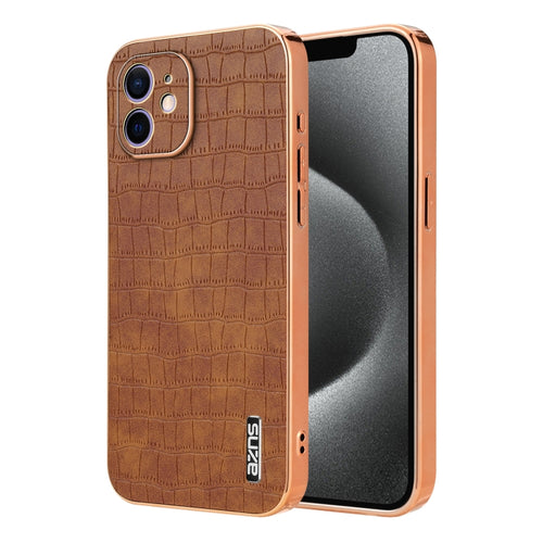 For iPhone 11 AZNS Electroplated Frame Crocodile Texture Full Coverage Phone Case(Brown) - HoMEdemic™ 