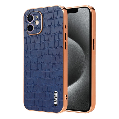 For iPhone 11 AZNS Electroplated Frame Crocodile Texture Full Coverage Phone Case(Blue) - HoMEdemic™ 