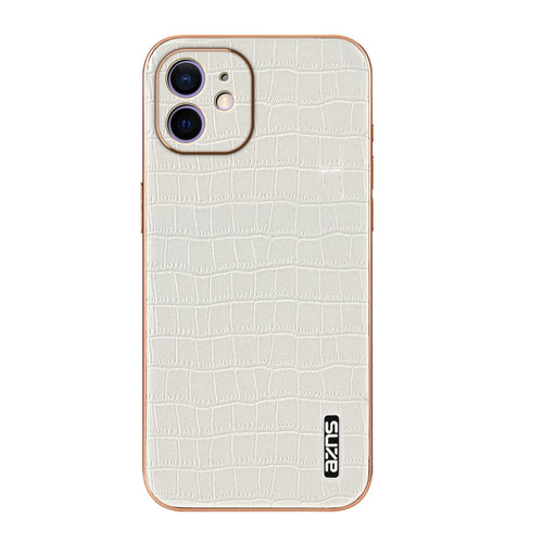 For iPhone 11 AZNS Electroplated Frame Crocodile Texture Full Coverage Phone Case(White) - HoMEdemic™ 