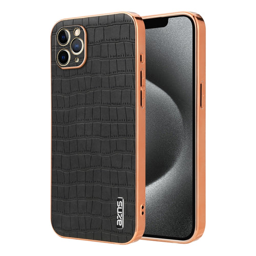 For iPhone 11 Pro AZNS Electroplated Frame Crocodile Texture Full Coverage Phone Case(Black) - HoMEdemic™ 