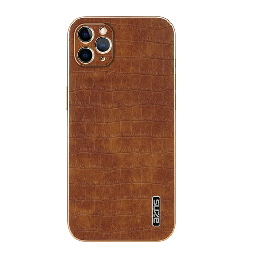 For iPhone 11 Pro AZNS Electroplated Frame Crocodile Texture Full Coverage Phone Case(Brown) - HoMEdemic™ 