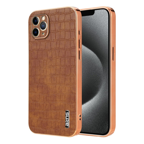 For iPhone 11 Pro AZNS Electroplated Frame Crocodile Texture Full Coverage Phone Case(Brown) - HoMEdemic™ 