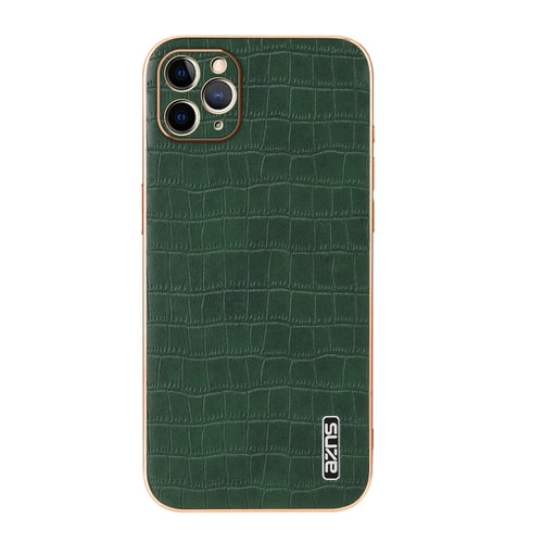 For iPhone 11 Pro AZNS Electroplated Frame Crocodile Texture Full Coverage Phone Case(Green) - HoMEdemic™ 