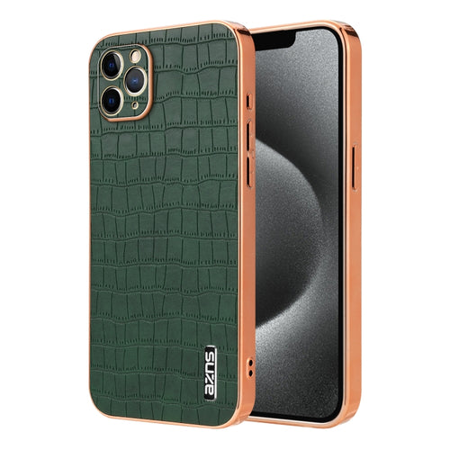 For iPhone 11 Pro AZNS Electroplated Frame Crocodile Texture Full Coverage Phone Case(Green) - HoMEdemic™ 