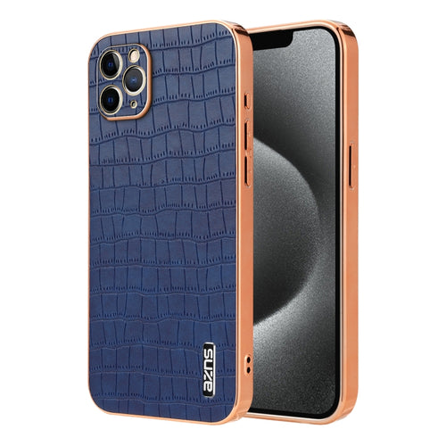 For iPhone 11 Pro AZNS Electroplated Frame Crocodile Texture Full Coverage Phone Case(Blue) - HoMEdemic™ 