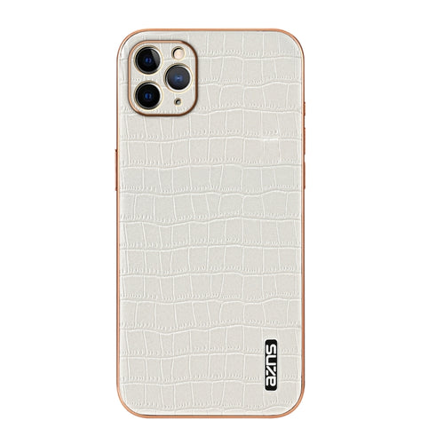 For iPhone 11 Pro AZNS Electroplated Frame Crocodile Texture Full Coverage Phone Case(White) - HoMEdemic™ 