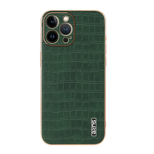 For iPhone 12 Pro AZNS Electroplated Frame Crocodile Texture Full Coverage Phone Case(Green) - HoMEdemic™ 