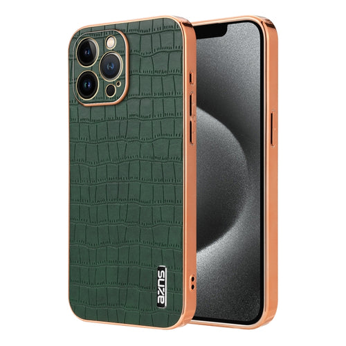 For iPhone 12 Pro AZNS Electroplated Frame Crocodile Texture Full Coverage Phone Case(Green) - HoMEdemic™ 