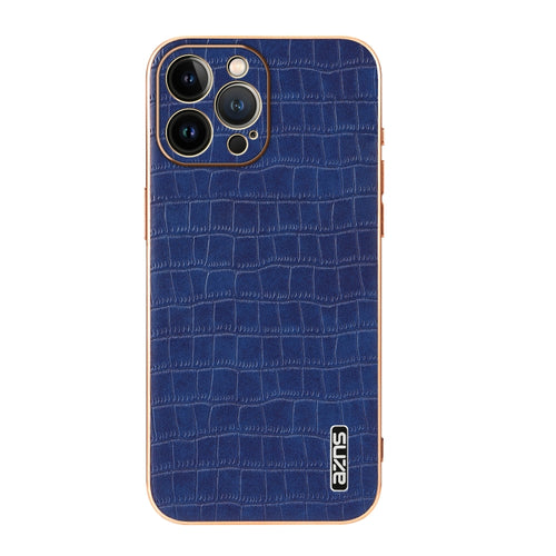 For iPhone 12 Pro AZNS Electroplated Frame Crocodile Texture Full Coverage Phone Case(Blue) - HoMEdemic™ 