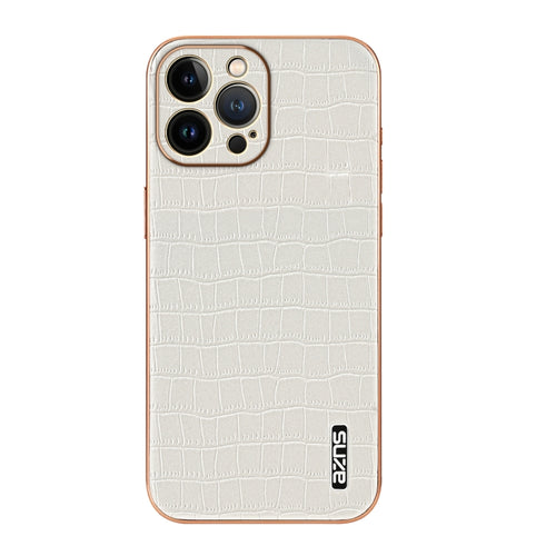 For iPhone 12 Pro AZNS Electroplated Frame Crocodile Texture Full Coverage Phone Case(White) - HoMEdemic™ 