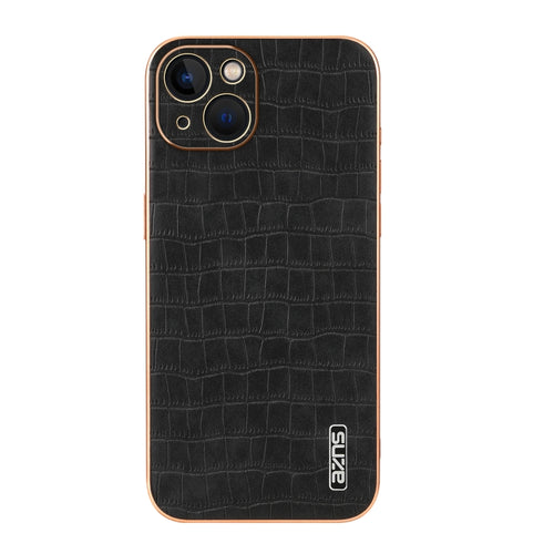 For iPhone 13 AZNS Electroplated Frame Crocodile Texture Full Coverage Phone Case(Black) - HoMEdemic™ 