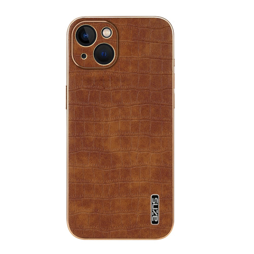 For iPhone 13 AZNS Electroplated Frame Crocodile Texture Full Coverage Phone Case(Brown) - HoMEdemic™ 