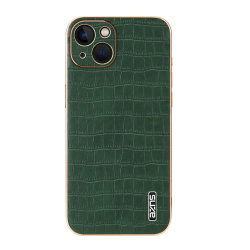 For iPhone 13 AZNS Electroplated Frame Crocodile Texture Full Coverage Phone Case(Green) - HoMEdemic™ 