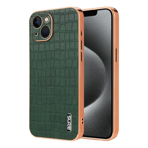 For iPhone 13 AZNS Electroplated Frame Crocodile Texture Full Coverage Phone Case(Green) - HoMEdemic™ 