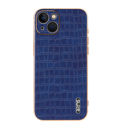 For iPhone 13 AZNS Electroplated Frame Crocodile Texture Full Coverage Phone Case(Blue) - HoMEdemic™ 