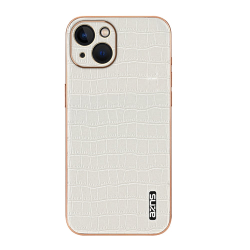 For iPhone 13 AZNS Electroplated Frame Crocodile Texture Full Coverage Phone Case(White) - HoMEdemic™ 