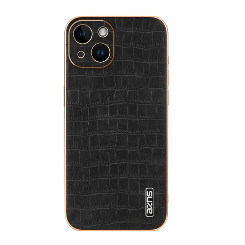 For iPhone 14 AZNS Electroplated Frame Crocodile Texture Full Coverage Phone Case(Black) - HoMEdemic™ 