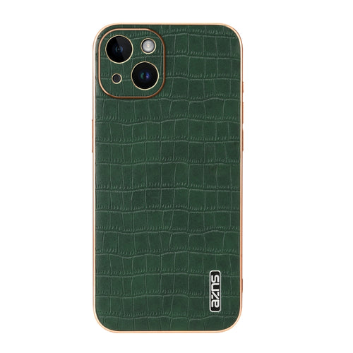 For iPhone 14 AZNS Electroplated Frame Crocodile Texture Full Coverage Phone Case(Green) - HoMEdemic™ 