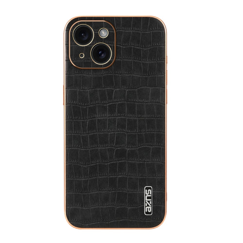 For iPhone 15 AZNS Electroplated Frame Crocodile Texture Full Coverage Phone Case(Black) - HoMEdemic™ 