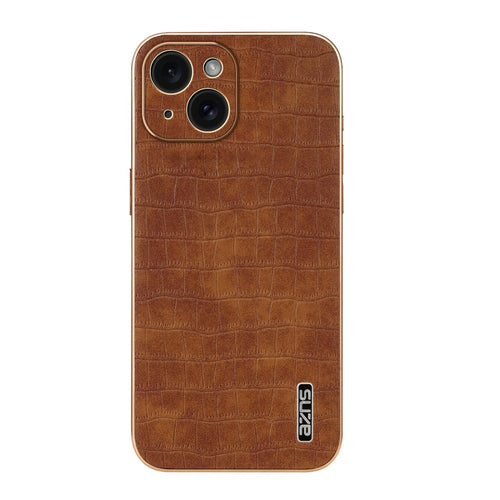 For iPhone 15 AZNS Electroplated Frame Crocodile Texture Full Coverage Phone Case(Brown) - HoMEdemic™ 