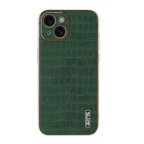 For iPhone 15 AZNS Electroplated Frame Crocodile Texture Full Coverage Phone Case(Green) - HoMEdemic™ 