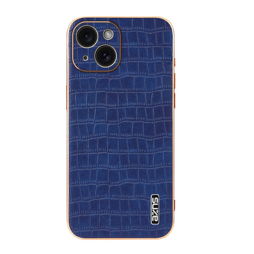 For iPhone 15 AZNS Electroplated Frame Crocodile Texture Full Coverage Phone Case(Blue) - HoMEdemic™ 