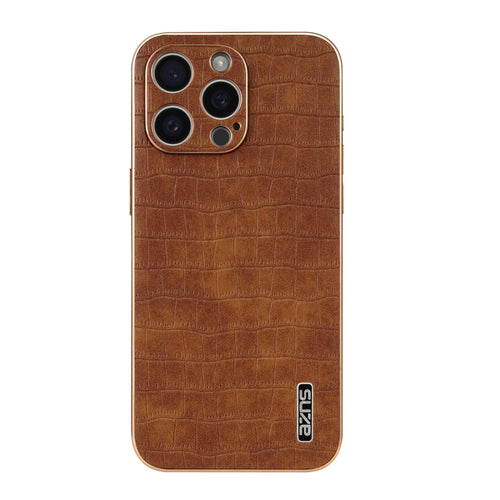 For iPhone 15 Pro AZNS Electroplated Frame Crocodile Texture Full Coverage Phone Case(Brown) - HoMEdemic™ 