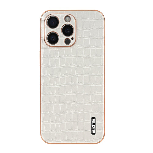 For iPhone 15 Pro AZNS Electroplated Frame Crocodile Texture Full Coverage Phone Case(White) - HoMEdemic™ 