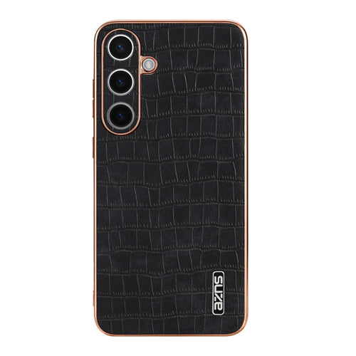 For Samsung Galaxy S24 5G AZNS Electroplated Frame Crocodile Texture Full Coverage Phone Case(Black) - HoMEdemic™ 