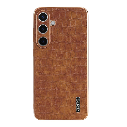 For Samsung Galaxy S24 5G AZNS Electroplated Frame Crocodile Texture Full Coverage Phone Case(Brown) - HoMEdemic™ 