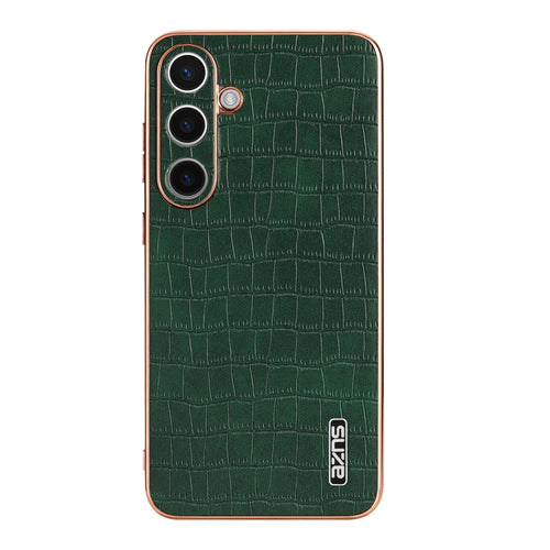 For Samsung Galaxy S24 5G AZNS Electroplated Frame Crocodile Texture Full Coverage Phone Case(Green) - HoMEdemic™ 