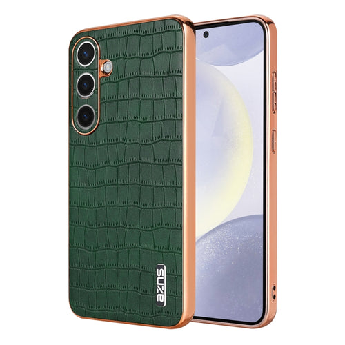 For Samsung Galaxy S24 5G AZNS Electroplated Frame Crocodile Texture Full Coverage Phone Case(Green) - HoMEdemic™ 