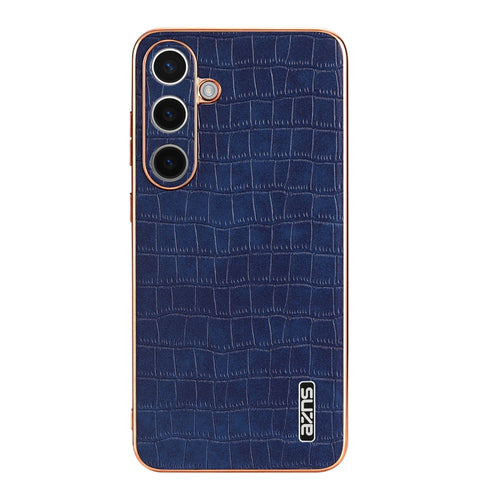 For Samsung Galaxy S24 5G AZNS Electroplated Frame Crocodile Texture Full Coverage Phone Case(Blue) - HoMEdemic™ 