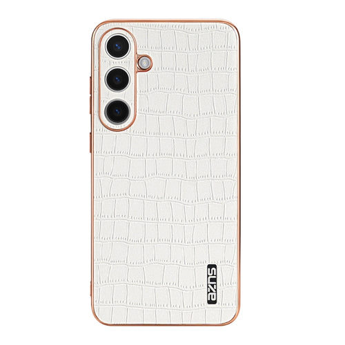 For Samsung Galaxy S24 5G AZNS Electroplated Frame Crocodile Texture Full Coverage Phone Case(White) - HoMEdemic™ 