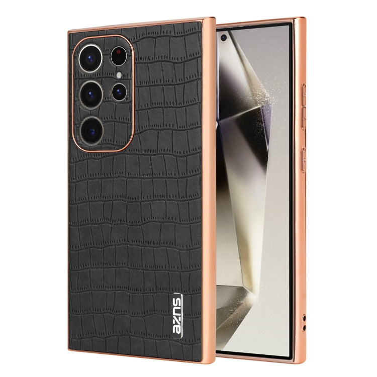 For Samsung Galaxy S24 Ultra 5G AZNS Electroplated Frame Crocodile Texture Full Coverage Phone Case(Black) - HoMEdemic™ 